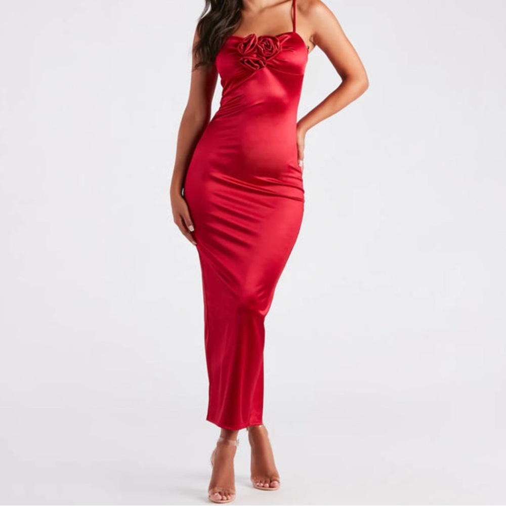 Windsor Vibrant Red Dress with Floral Accent